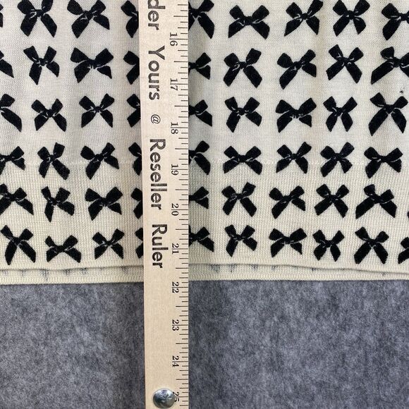 J Crew Classic Merino Wool Shell Top Cream Black Womens Med Bowtie Print *Flaw - Picture 7 of 12